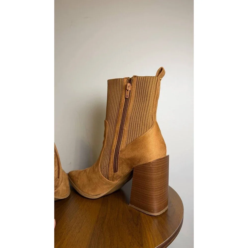 Wild Pair Trinityy Knit Pointed Toe Dress Booties Brown 8.5M Pull‑On NWB $79.90 - Picture 4 of 8
